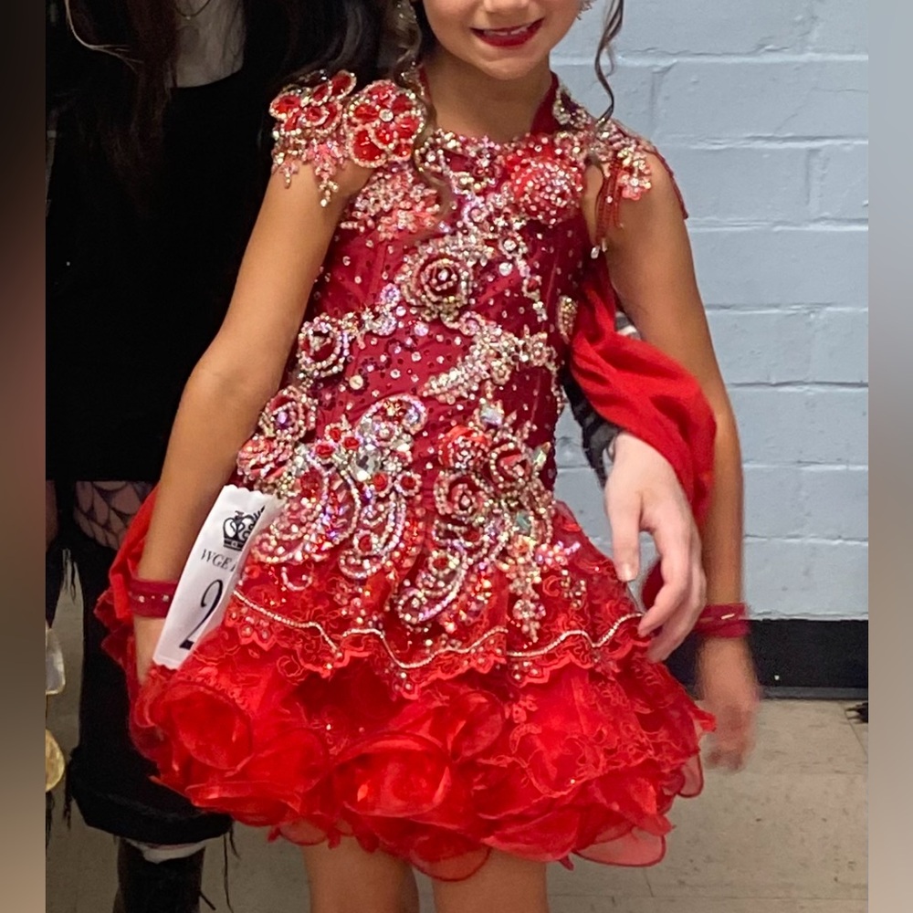 Custom Glitz Pageant Dress Red Cupcake Dress 6/7